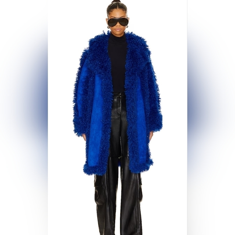 Maximalist blue fleece and faux suede coat OW collective sz M